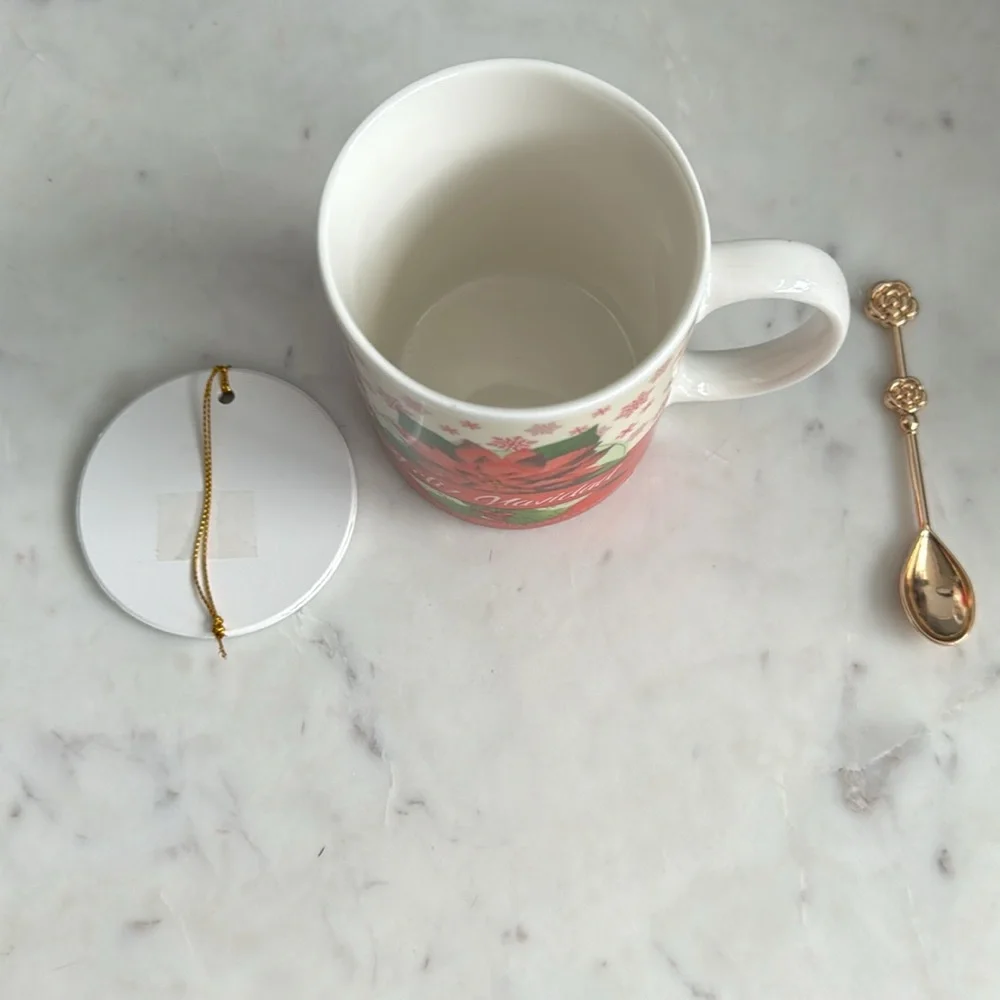 Christmas Mug, includes decorative tree hanging & Metal Spoon NWOT